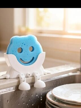 Smiley Face Kitchen Sponge with Holder - 2 PC SET